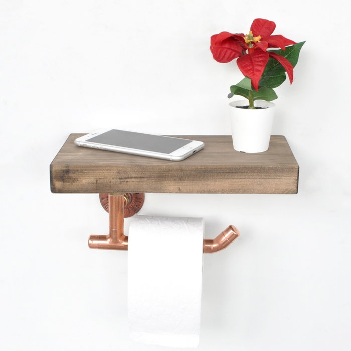 Hanah Home Estantería de tubo en Oro rosa y Nogal